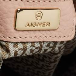 Pre Owned Aigner Light Pink Leather Zip Flat Pouch