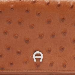 Pre Owned Aigner Tan Ostrich Embossed Leather Flap Continental Wallet