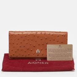 Pre Owned Aigner Tan Ostrich Embossed Leather Flap Continental Wallet