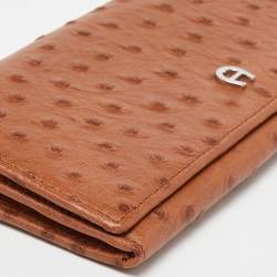 Pre Owned Aigner Tan Ostrich Embossed Leather Flap Continental Wallet