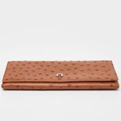 Pre Owned Aigner Tan Ostrich Embossed Leather Flap Continental Wallet