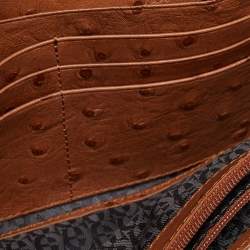 Pre Owned Aigner Tan Ostrich Embossed Leather Flap Continental Wallet