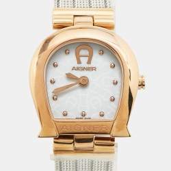 مملوكة مسبقًا Aigner Mother of Pearl Two Tone Stainless Steel Cremona A115200 Women's Wristwatch 28 mm