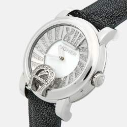مملوكة مسبقًا Aigner Bari Donna A37209 Mother Of Pearl Diamond Stainless Steel Stingray Leather Women's Wristwatch 42 mm