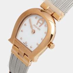 Pre Owned Aigner Mother of Pearl Two Tone Stainless Steel Cremona A115200 Women's Wristwatch 28 mm