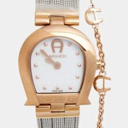 Pre Owned Aigner Mother of Pearl Two Tone Stainless Steel Cremona A115200 Women's Wristwatch 28 mm