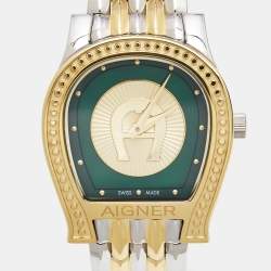 Pre Owned Aigner Green Two Tone Stainless Steel Vittoria ARWLG2100105 Women's Wristwatch 30 mm 
