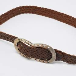 Pre Owned Aigner Brown Braided Leather Buckle Belt 90 CM