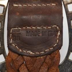Pre Owned Aigner Brown Braided Leather Buckle Belt 90 CM