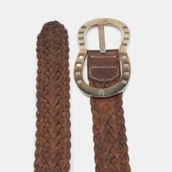 Pre Owned Aigner Brown Braided Leather Buckle Belt 90 CM