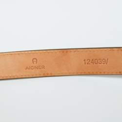 Pre Owned Aigner Olive Green Leather Logo Buckle Belt 90CM