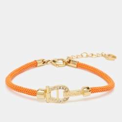 Aigner Orange Silk Cord Crystal Logo Yael Bracelet