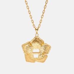 Aigner Gold Tone Crystal Logo Flower Pendant Necklace