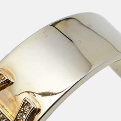 Aigner Crystal Studded Logo Gold Tone Open Cuff Bracelet