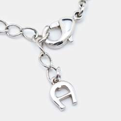 Pre Owned Aigner Logo Crystals Silver Tone Necklace