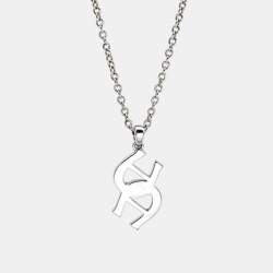 Pre Owned Aigner Logo Crystals Silver Tone Necklace