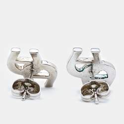 Pre Owned Aigner Logo Crystal Embellished Silver Tone Earrings