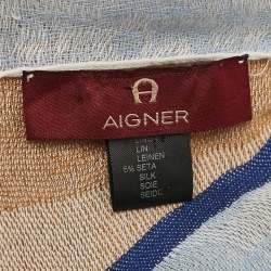Aigner Blue Patterned Linen Blend Stole