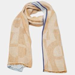 Aigner Blue Patterned Linen Blend Stole