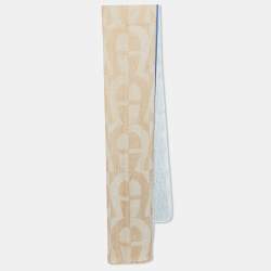 Aigner Blue Patterned Linen Blend Stole