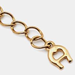 Aigner Gold Tone Crystal Logo Faux Pearl Station Bracelet