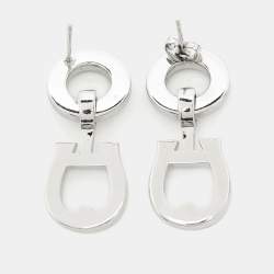 Pre Owned Aigner Logo Crystals Silver Tone Earrings