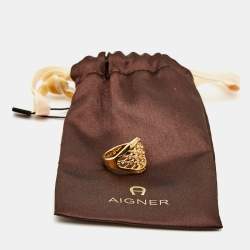 Pre Owned Aigner Crystals Gold Tone Ring Size 56