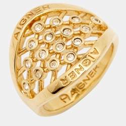 Pre Owned Aigner Crystals Gold Tone Ring Size 56