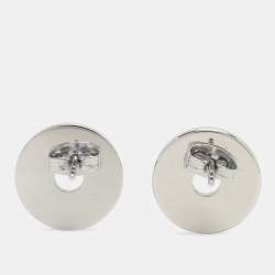 Pre Owned Aigner Silver Tone Metal Crystal Logo Stud Earrings
