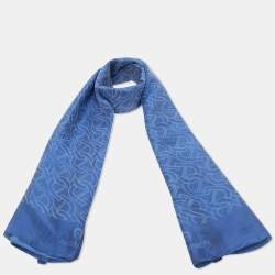 Aigner Blue Logo Pattern Silk & Cotton Stole