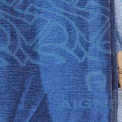 Aigner Blue Logo Pattern Silk & Cotton Stole