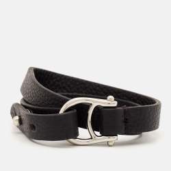 Aigner Logo Leather Silver Tone Double Tour Set of 2 Bracelets