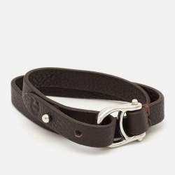 Aigner Logo Leather Silver Tone Double Tour Set of 2 Bracelets