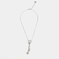 Aigner Logo Crystals Sterling Silver Pendant Necklace