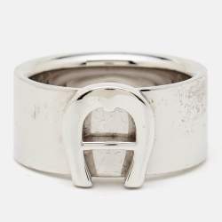 Pre Owned Aigner Logo Silver Tone Ring Size 58