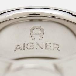 Pre Owned Aigner Logo Silver Tone Ring Size 58