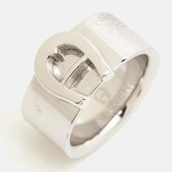 Pre Owned Aigner Logo Silver Tone Ring Size 58