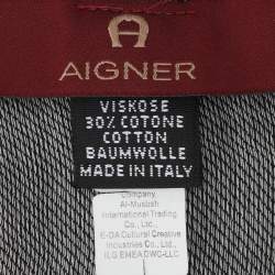 Aigner Grey Viscose Blend Horseshoe Logo Fringed Scarf