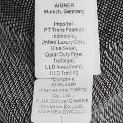 Aigner Grey Viscose Blend Horseshoe Logo Fringed Scarf