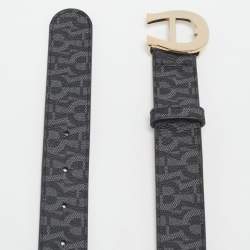 Aigner Grey/Black Signature Coated Canvas Insignia Belt 90CM