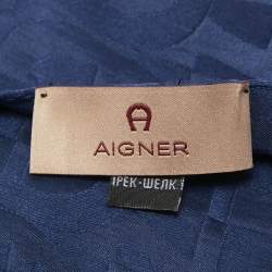 Aigner Navy Blue Logo Monogram Silk Scarf