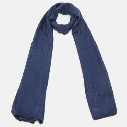 Aigner Navy Blue Logo Monogram Silk Scarf