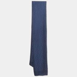 Aigner Navy Blue Logo Monogram Silk Scarf