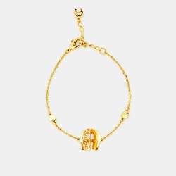 Aigner Crystal Logo Gold Tone Chain Bracelet