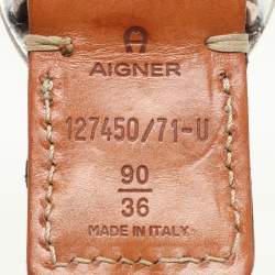 Pre Owned Aigner Brown Braided Leather Vintage Buckle Belt 90CM