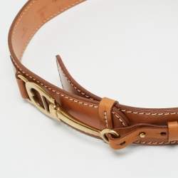 Pre Owned Aigner Tan Leather Logo Waist Belt 85 CM