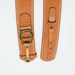 Pre Owned Aigner Tan Leather Logo Waist Belt 85 CM