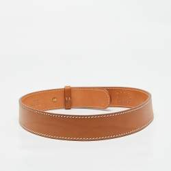 Pre Owned Aigner Tan Leather Logo Waist Belt 85 CM