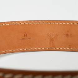 Pre Owned Aigner Tan Leather Logo Waist Belt 85 CM