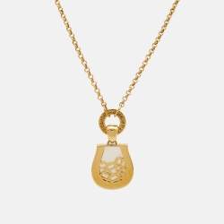 Pre Owned Aigner Faux Pearl Gold Tone Pendant Necklace